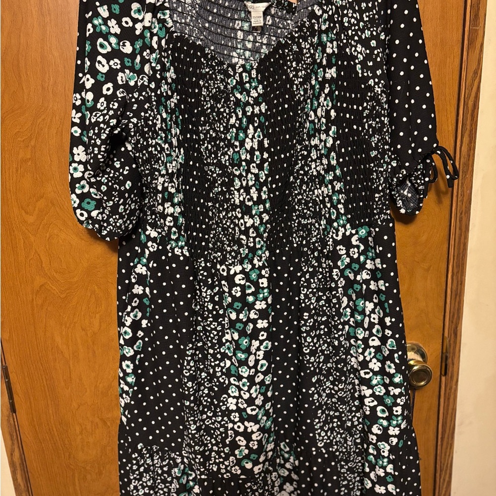 Cato’s Black with Green and White floral stripes.